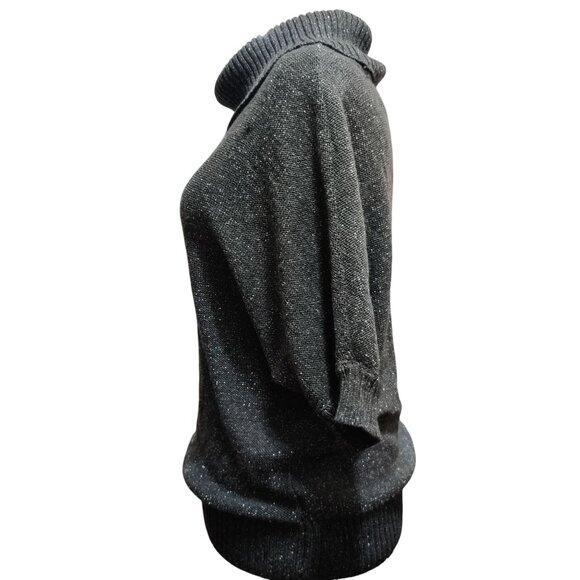 AGB L Gray Metallic Cowl Neck Batwing Sweater Dolman Sleeve Shimmer Knit Top - Picture 5 of 9